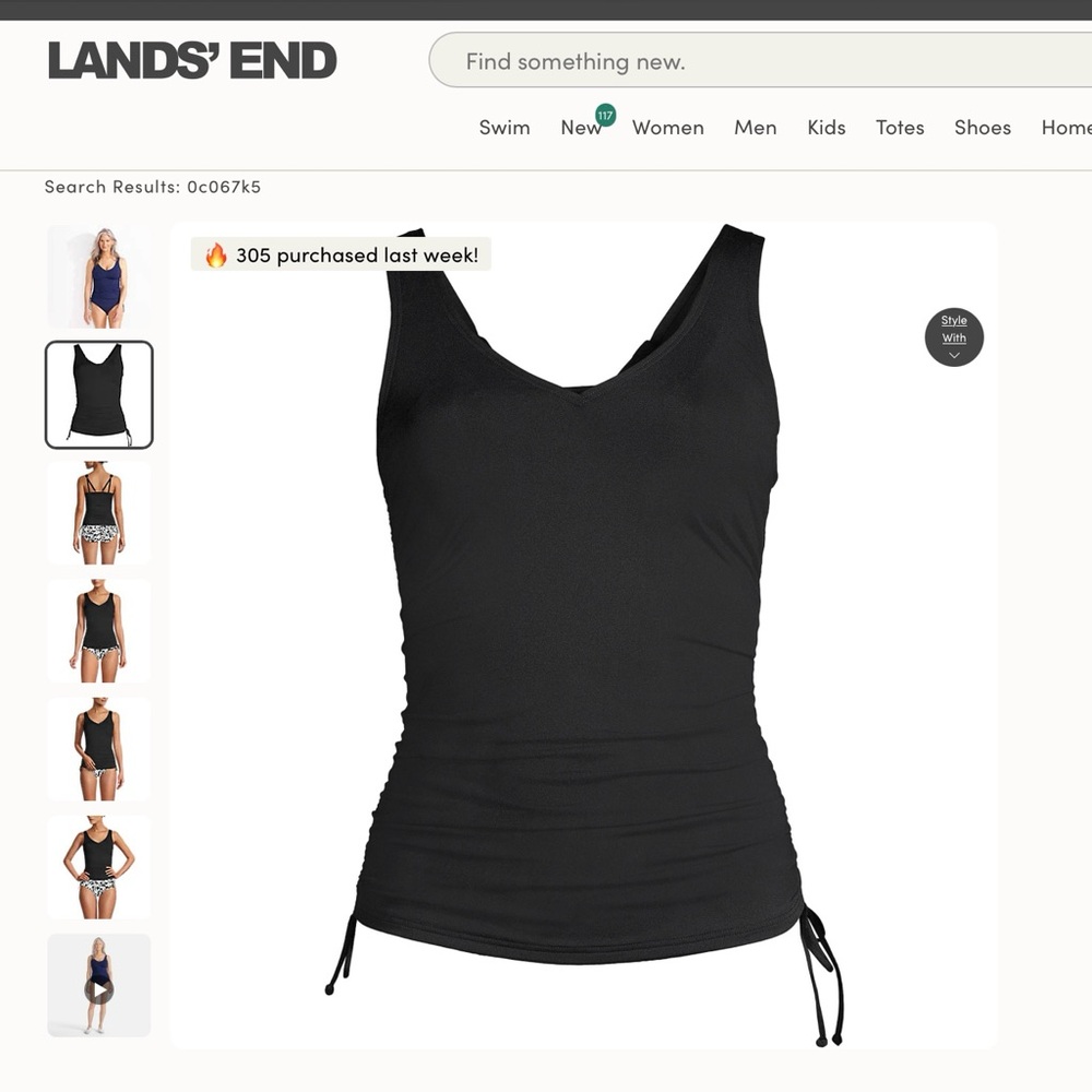 Lands' End Black Ruched Fitted Tankini Top